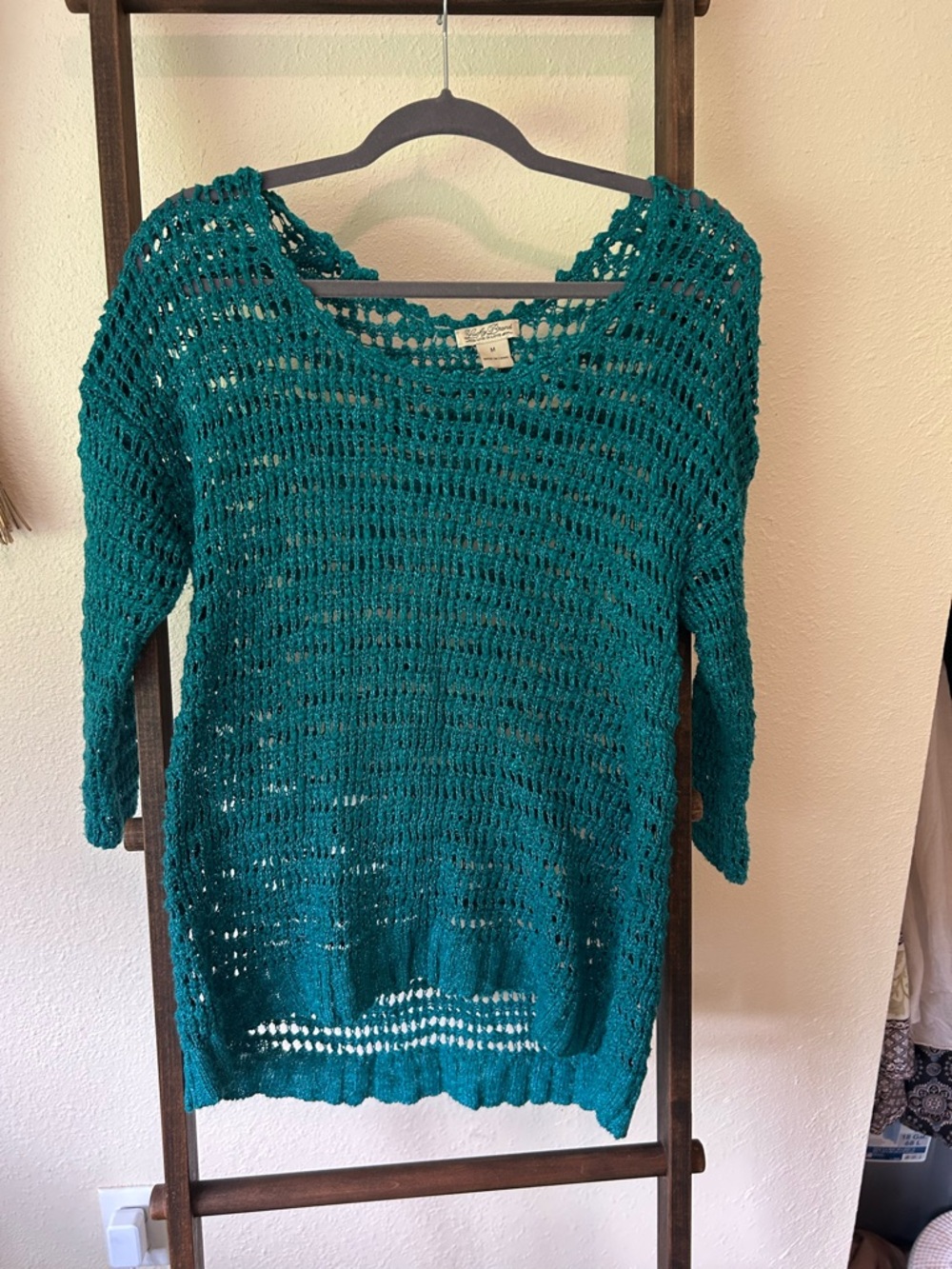 Lucky Brand Open-Knit Teal Scoop Neck Sweater